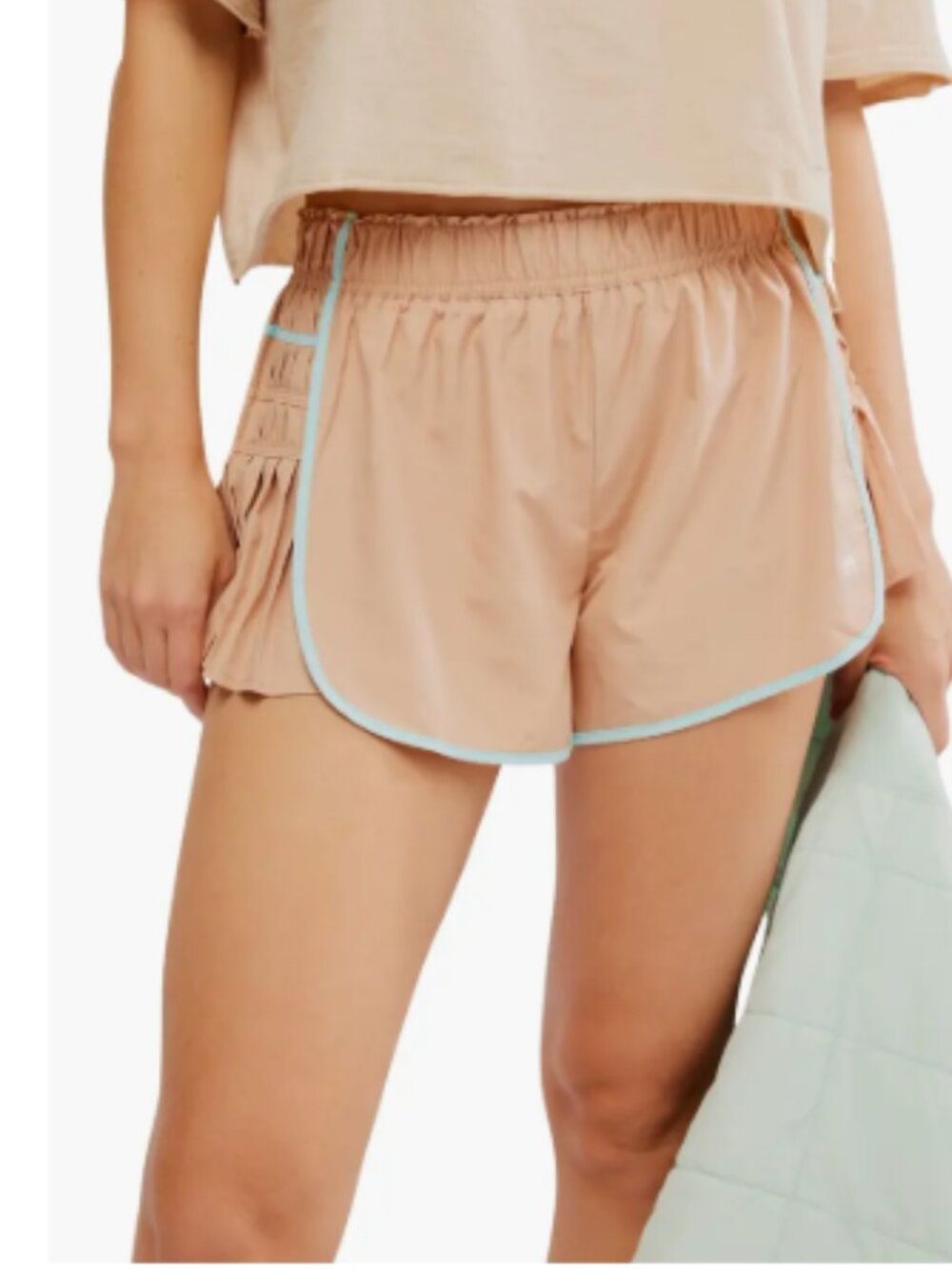 Free People Movement Easy Tiger Athletic Shorts Beige with Light Blue Trim